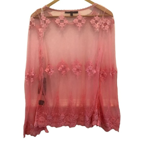 Love Stitch Tops - Love Stitch Pink Tunic Top Bell Sleeves Embroidery Ombre Lace Size S New